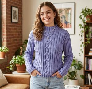 Alps size L periwinkle mock turtleneck cableknit   sweater.